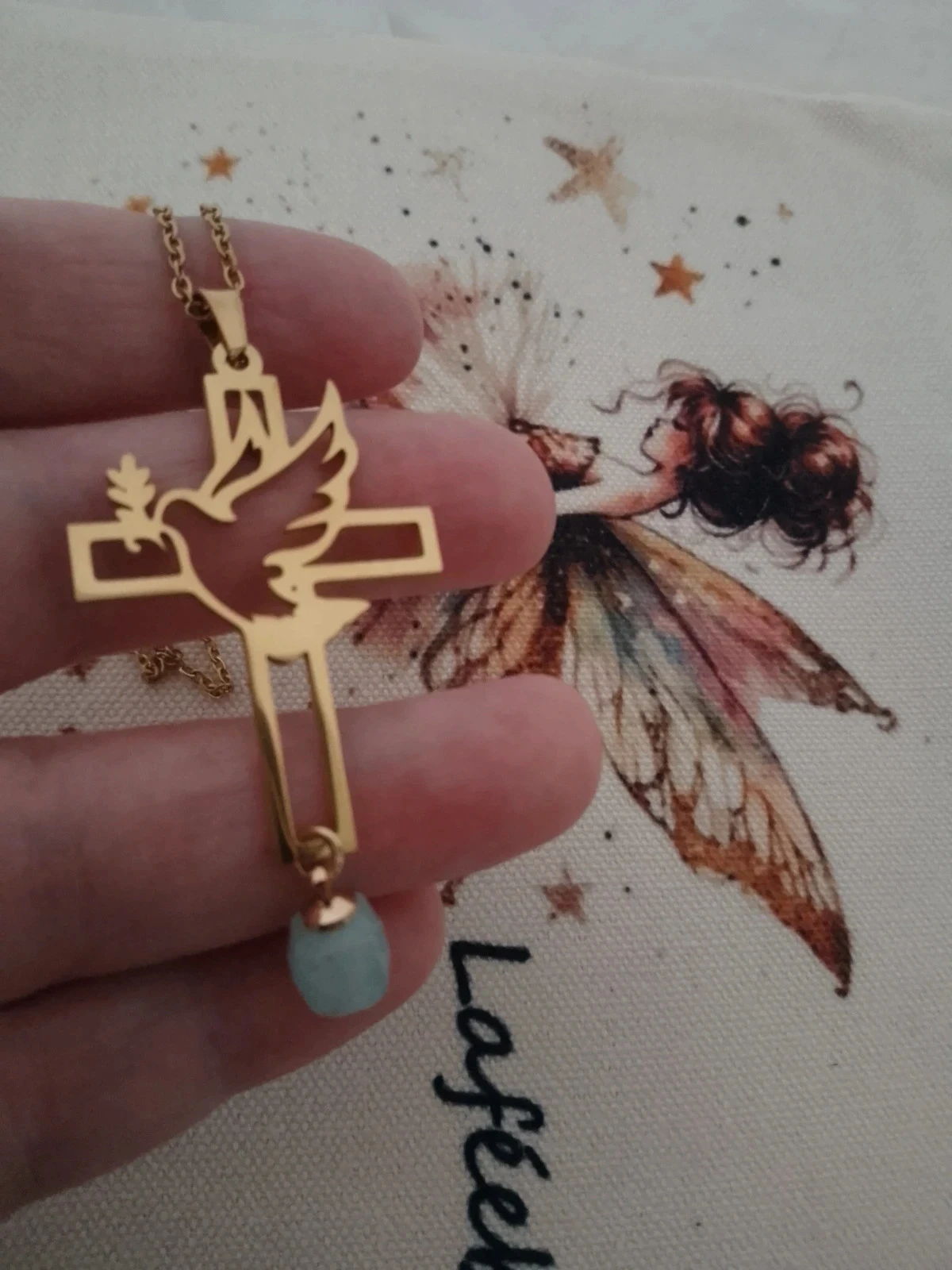 Collier croix colombe avec pierre de calcédoine naturelle – photo 2